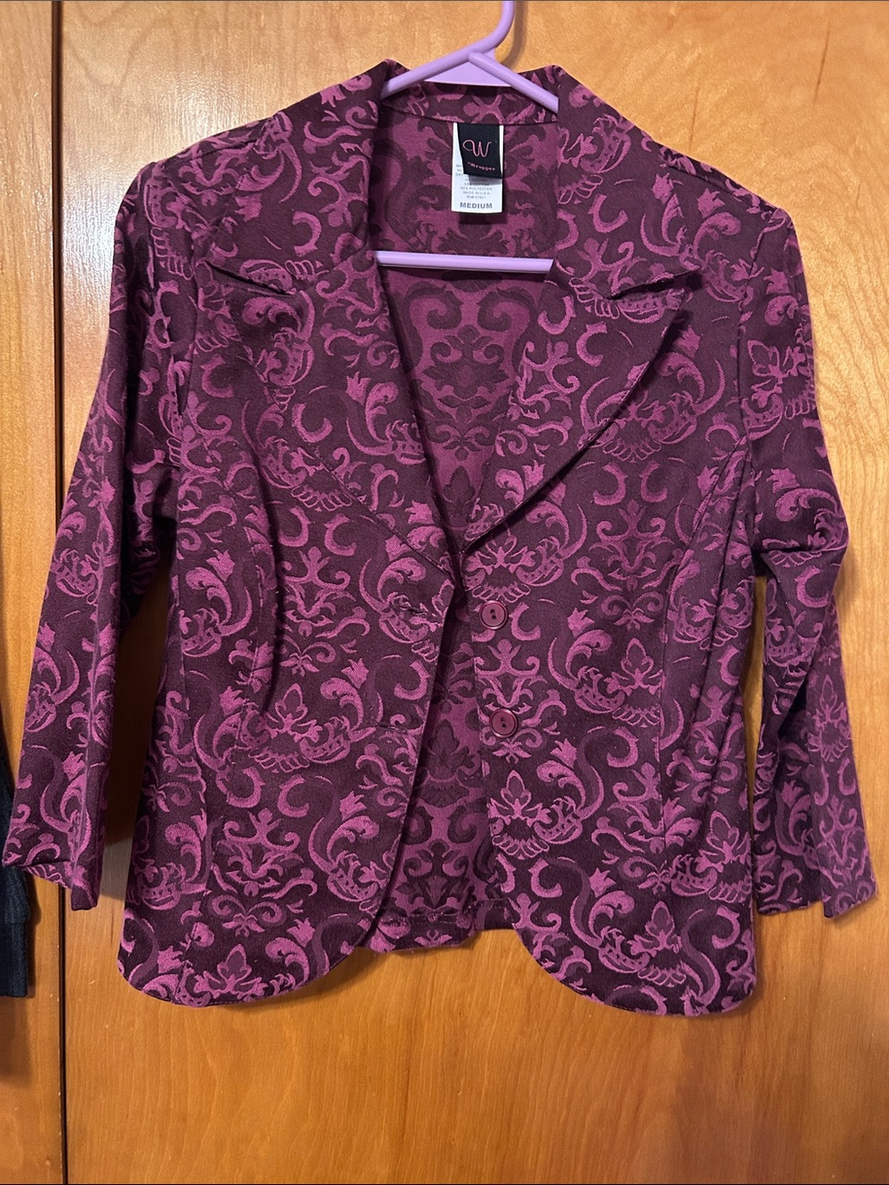 Wrapper Maroon and Pink Damask Blazer Jacket